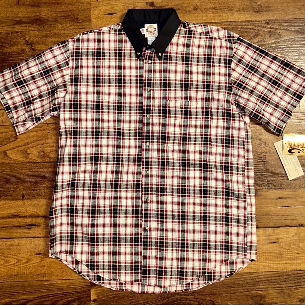 Old El Paso ~ Vintage ~Men’s Long Tail  Large ~ Red/Black Plaid Work Shirt ~ New